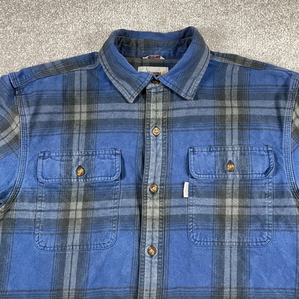Carhartt Flannel Shirt Mens Medium Original Fit Plaid Lumberjack Cotton Blue